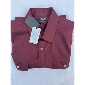 Murano Men Liquid Luxury Slim Fit Pearl‎ Snap Short Sleeve Shirt XL Red